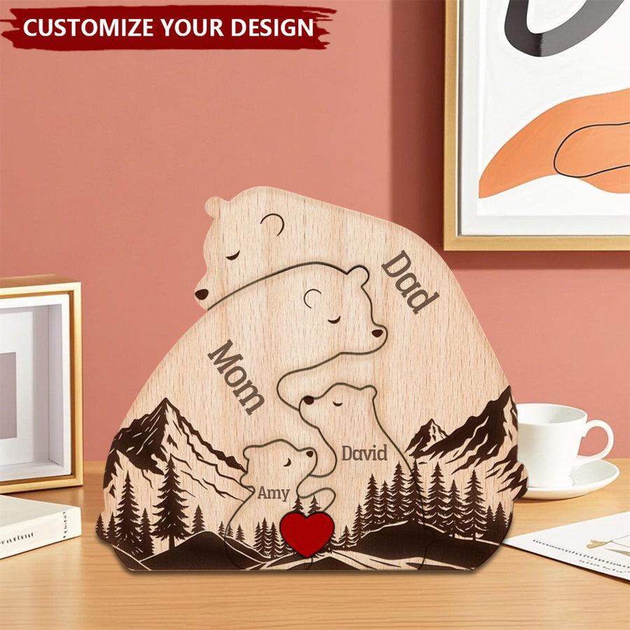 Hugging Bear Family Forest Version - Personalized Wooden Bear Family Puzzle