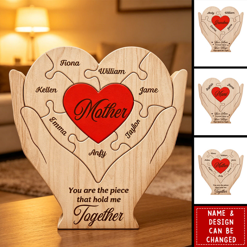 Hands Holding Heart You Are The Piece That Holds Us Together - Personalized Custom Shaped Wooden Puzzle