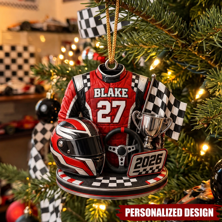 Personalized Racing Christmas Ornament - Custom Name Race Car Driver Gift