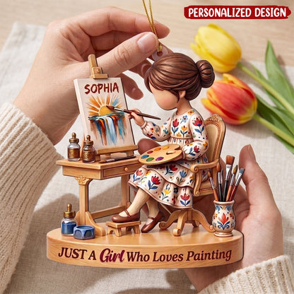 Personalized Just A Girl Who Loves Painting Acrylic Ornament, Custom Girl Artist Christmas Ornament