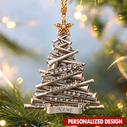 Personalized Flute Christmas Tree Acrylic Ornament - Custom Name Music Instrument Hanging Decor