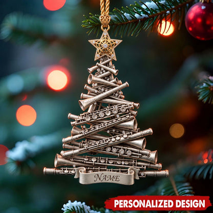 Personalized Flute Christmas Tree Acrylic Ornament - Custom Name Music Instrument Hanging Decor