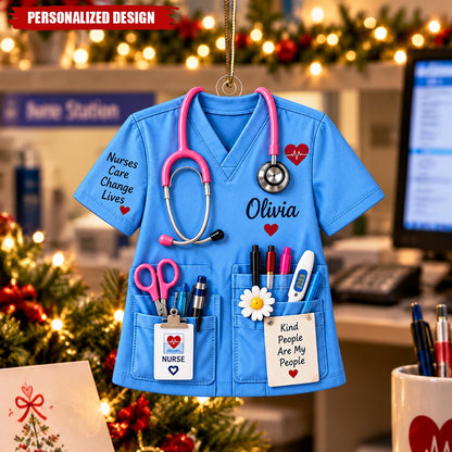 Personalized Medical Scrubs Acrylic Christmas Ornament - Doctor Nurse Gift
