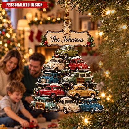 Personalized Family Name Vintage Car Tree Acrylic Ornament - Retro Cars Christmas Tree Hanging Decor