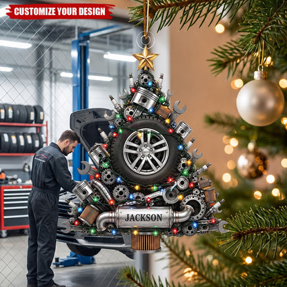 Personalized Mechanic Car Acrylic Christmas Ornament, Custom Holiday Tree Decoration