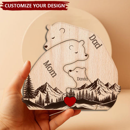 Hugging Bear Family Forest Version - Personalized Wooden Bear Family Puzzle