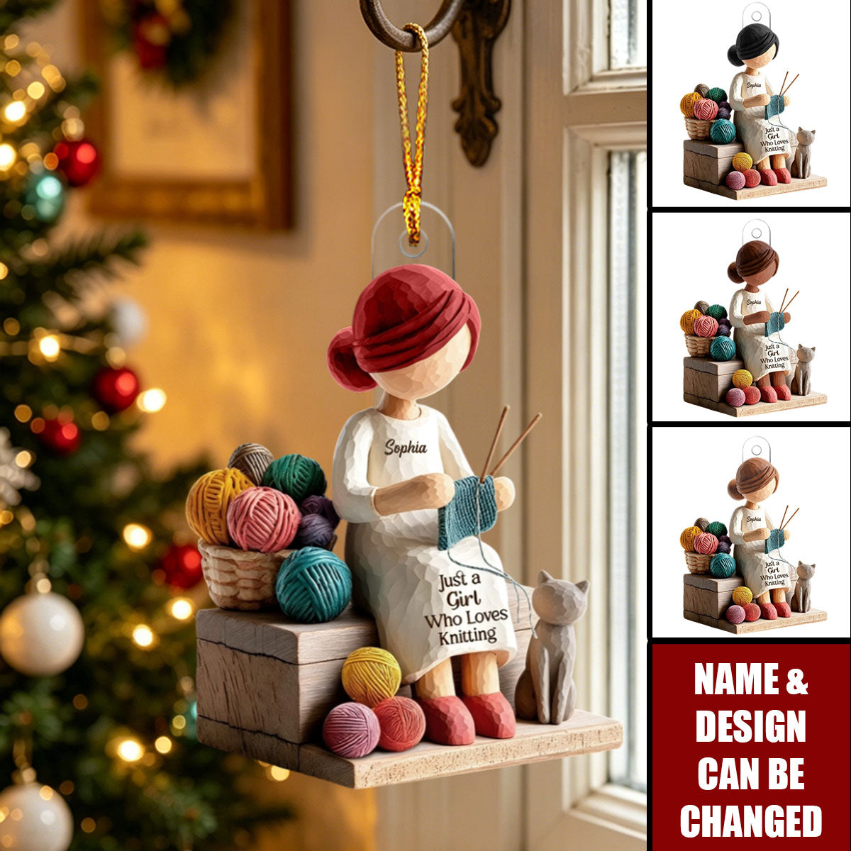 Just A Girl Who Loves Knitting – Personalized Acrylic Christmas Ornament
