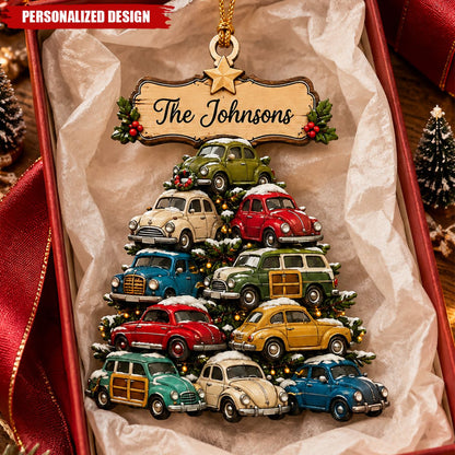 Personalized Family Name Vintage Car Tree Acrylic Ornament - Retro Cars Christmas Tree Hanging Decor
