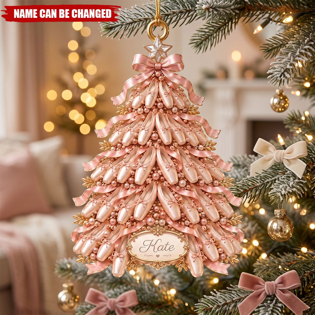 Personalized Ballet Shoes Christmas Tree Acrylic Ornament – Custom Name Dancer Keepsake