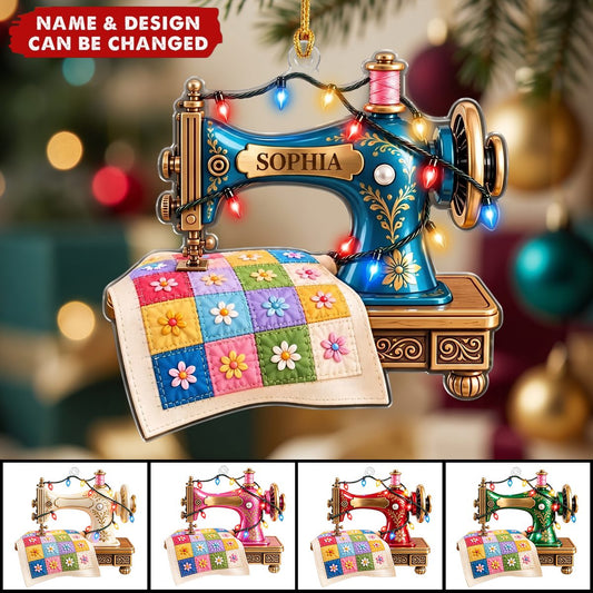 Personalized Sewing Machine Acrylic Ornament , Custom Quilter Christmas Decor