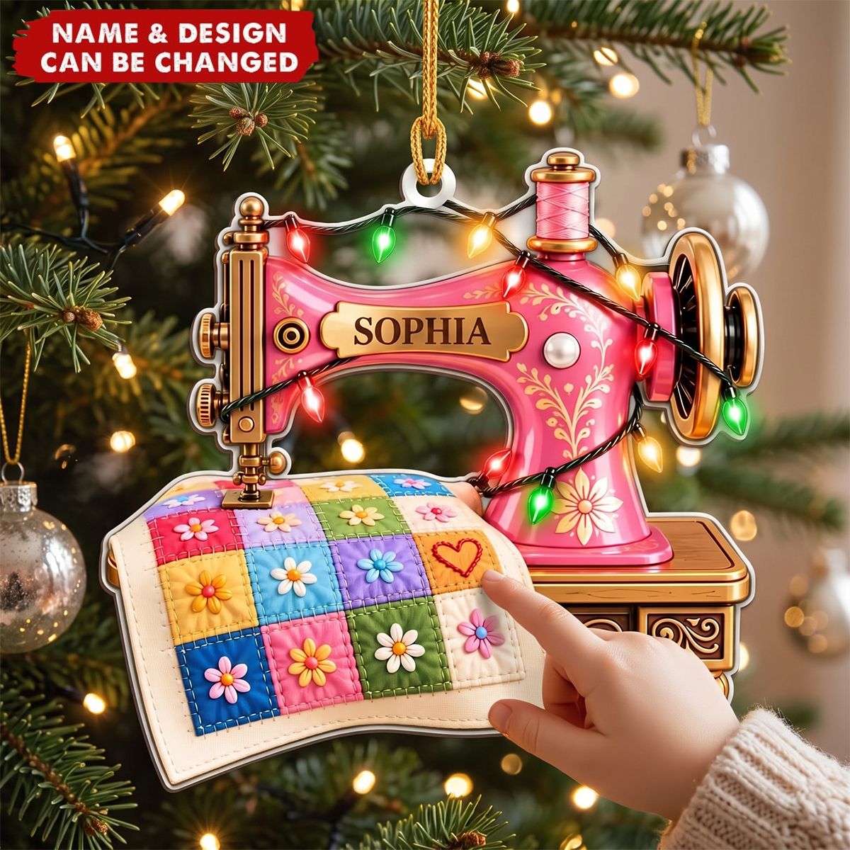 Personalized Sewing Machine Acrylic Ornament , Custom Quilter Christmas Decor