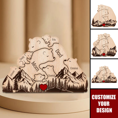 Hugging Bear Family Forest Version - Personalized Wooden Bear Family Puzzle
