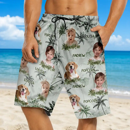 Custom Photo Tropical Palm Dog Cat Kid - Personalized Unisex Beach Shorts