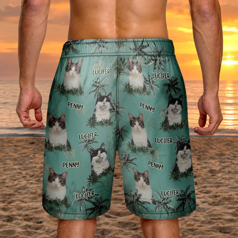 Custom Photo Tropical Palm Dog Cat Kid - Personalized Unisex Beach Shorts