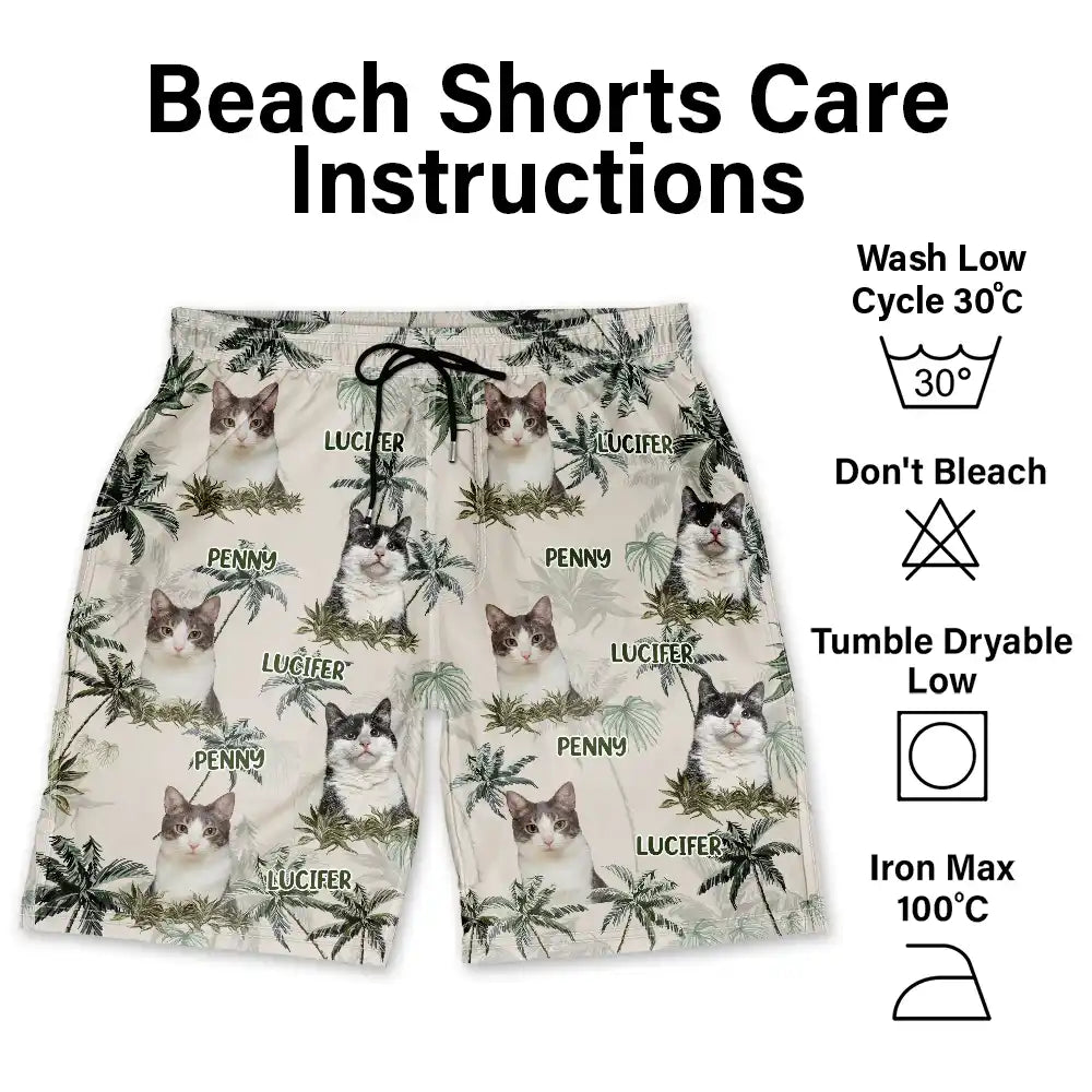 Custom Photo Tropical Palm Dog Cat Kid - Personalized Unisex Beach Shorts
