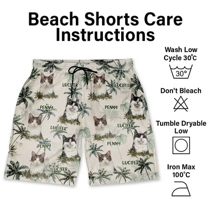 Custom Photo Tropical Palm Dog Cat Kid - Personalized Unisex Beach Shorts