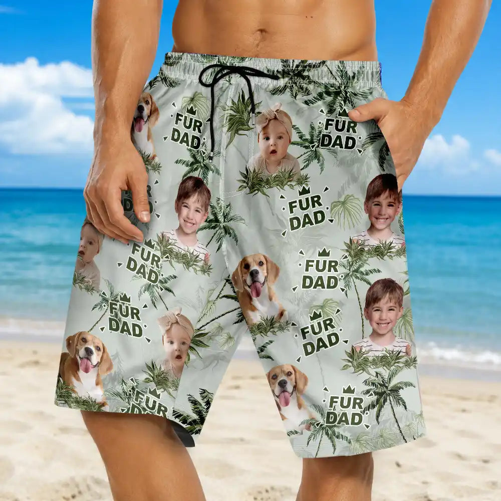 Custom Photo Best Dog Dad Ever Tropical Palm Dog Cat Kid - Personalized Unisex Beach Shorts
