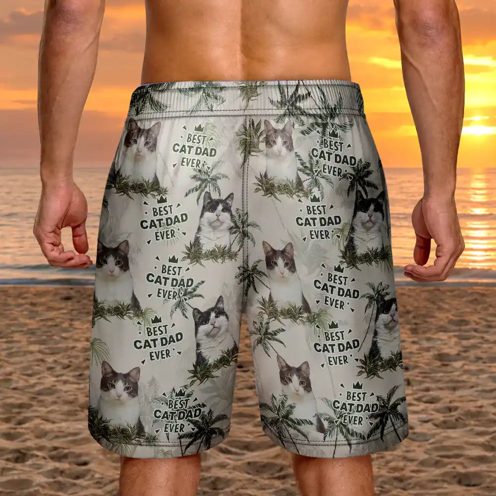 Custom Photo Best Dog Dad Ever Tropical Palm Dog Cat Kid - Personalized Unisex Beach Shorts