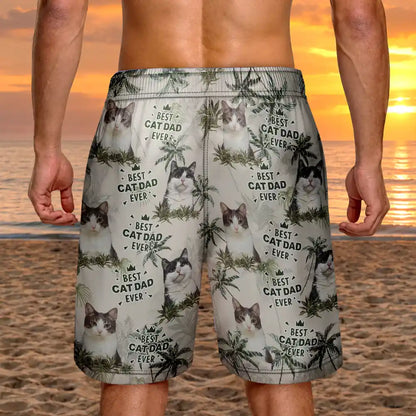 Custom Photo Best Dog Dad Ever Tropical Palm Dog Cat Kid - Personalized Unisex Beach Shorts