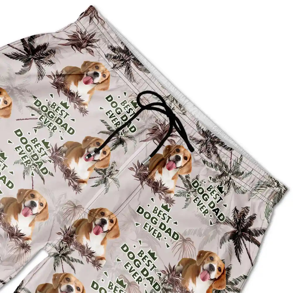 Custom Photo Best Dog Dad Ever Tropical Palm Dog Cat Kid - Personalized Unisex Beach Shorts