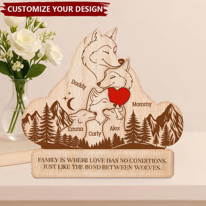 Wooden Wolf Family With Names - Personalized Wooden Wolf Family Puzzle