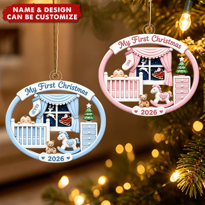 Personalized Baby's 1st Christmas 2026 Acrylic Ornament, Soft Pink Blue Newborn Memory Keepsake Gift For New Parents
