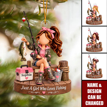 Personalized Acrylic Fishing Ornament - Custom Gift For Girl