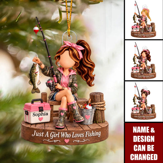 Personalized Acrylic Fishing Ornament - Custom Gift For Girl