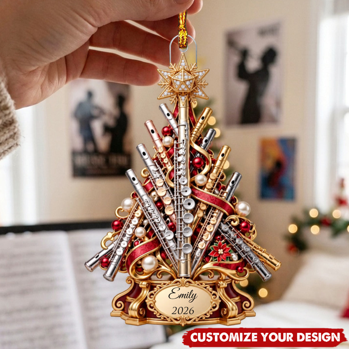 Personalized Flute Player Christmas Tree Ornament - Musician Holiday Decor