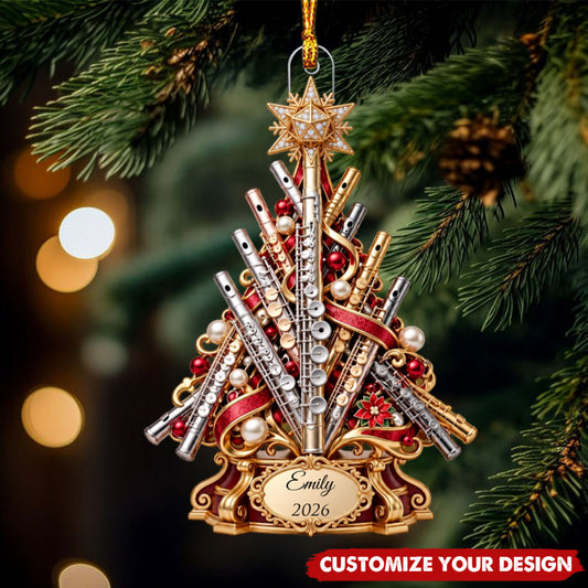 Personalized Flute Player Christmas Tree Ornament - Musician Holiday Decor