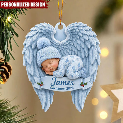Personalized Baby First Christmas Ornament 2026, Acrylic Angel Wing Souvenir