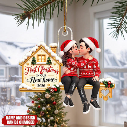 First Christmas In Our New Home Couple Kissing - Personalized Acrylic Ornament