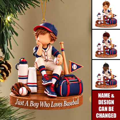 Baseball Boy Ornament, Baseball Player Gift For Grandson