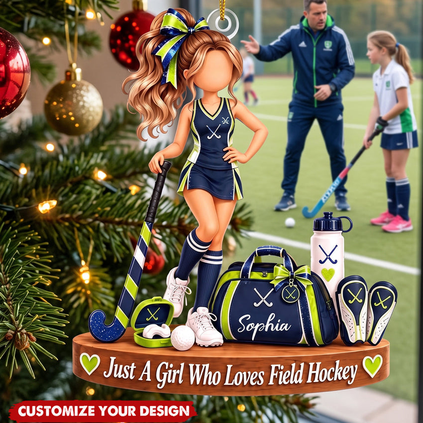 Personalized Field Hockey Girl Ornament - Custom Name Player Christmas Gift