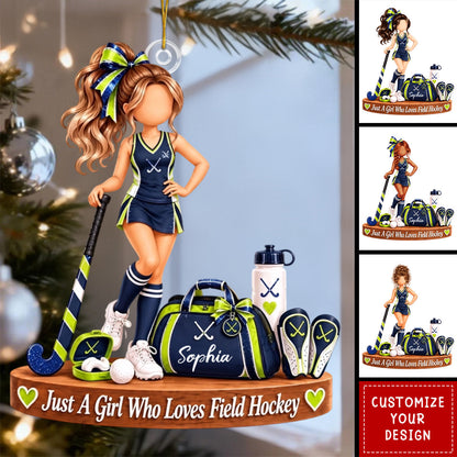 Personalized Field Hockey Girl Ornament - Custom Name Player Christmas Gift