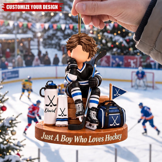 Personalized Hockey Boy Ornament - Custom Hockey Player Gift