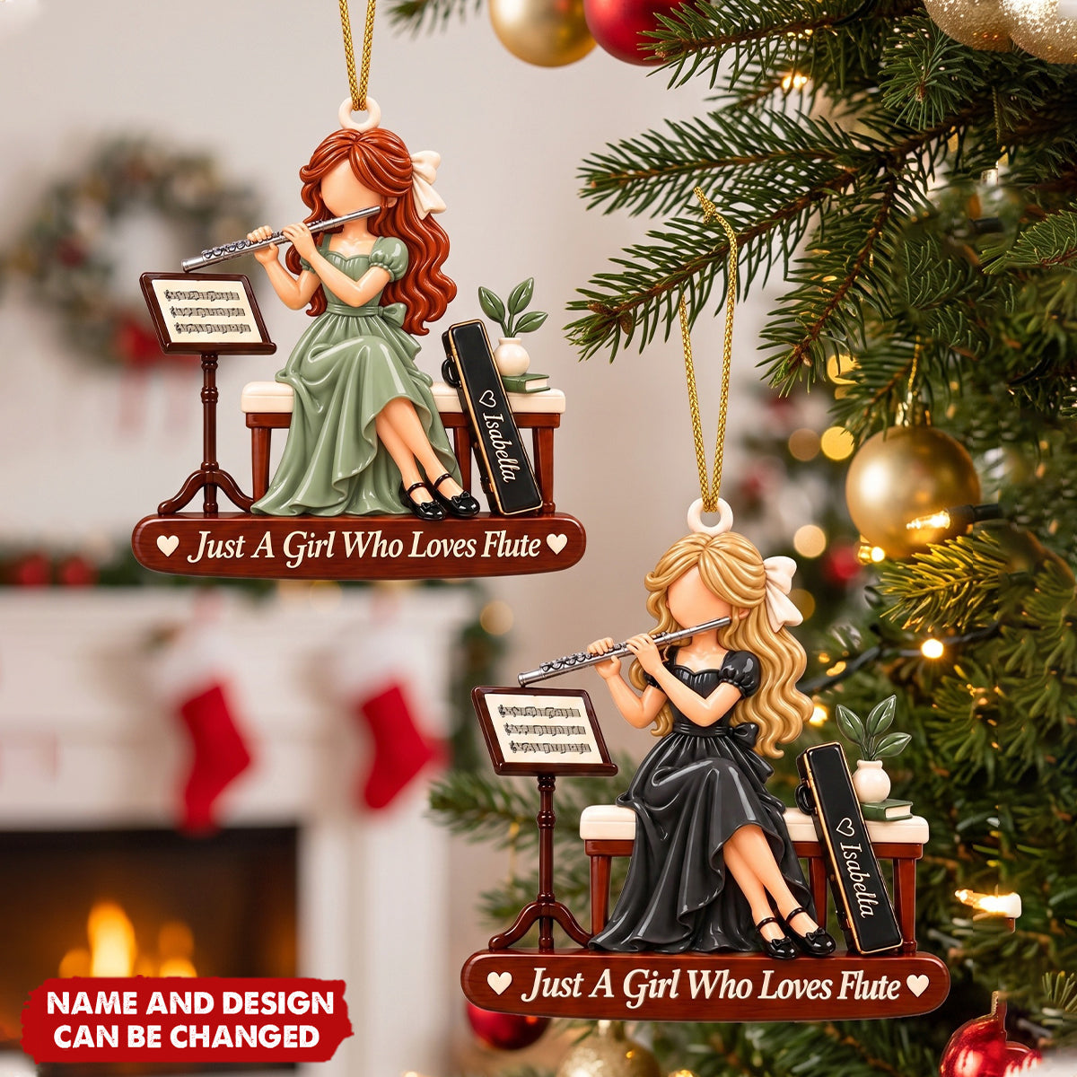 Personalized Flute Acrylic Ornament, Custom Flutist Girl Gift