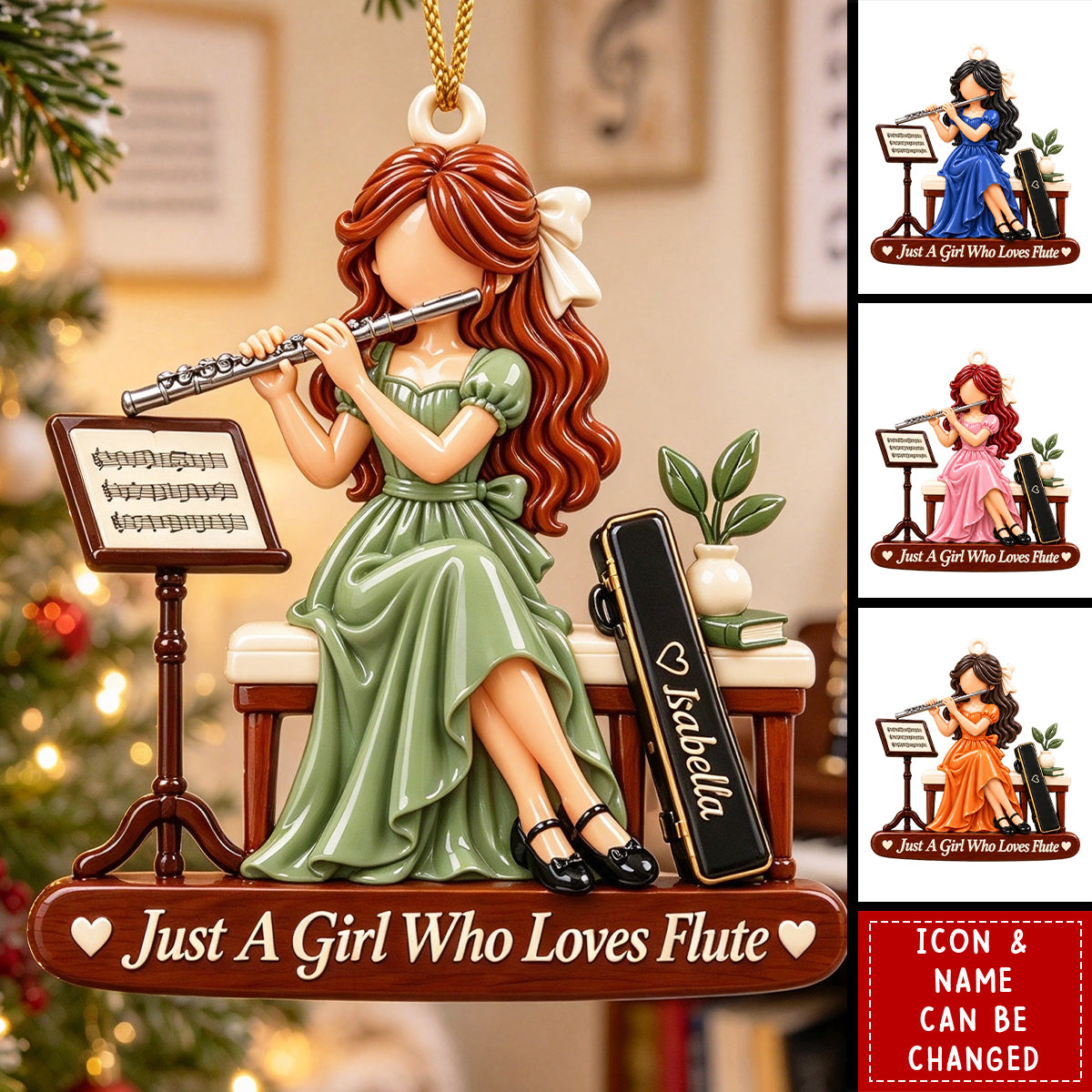 Personalized Flute Acrylic Ornament, Custom Flutist Girl Gift