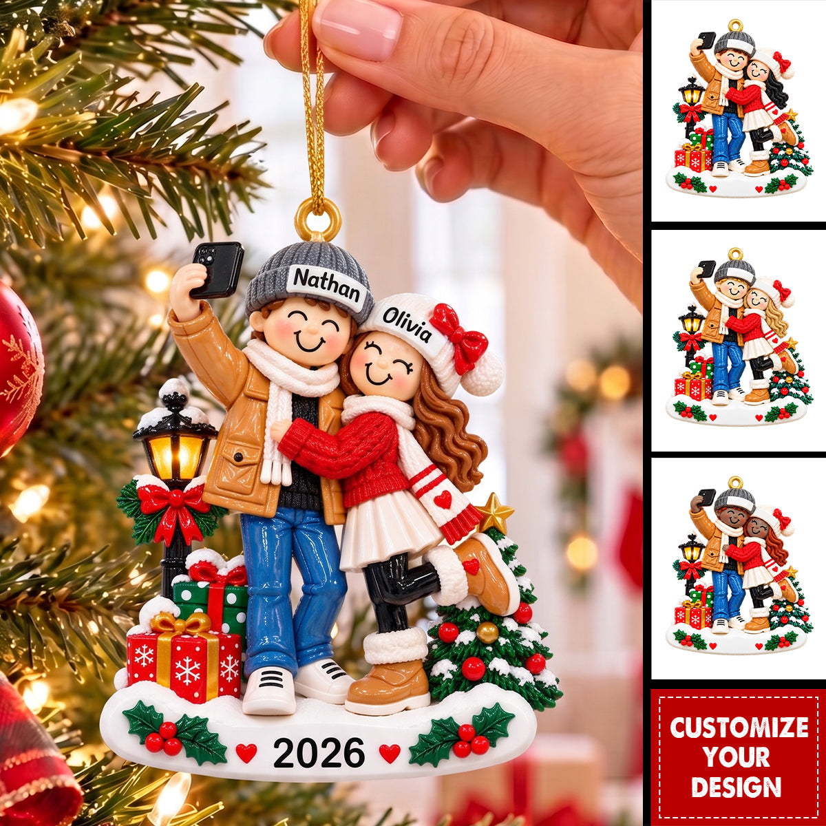 Personalized Couple Ornament, Taking A Selfie Couples Christmas Keepsake