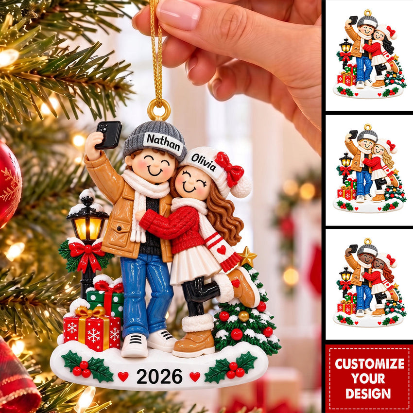 Personalized Couple Ornament, Taking A Selfie Couples Christmas Keepsake