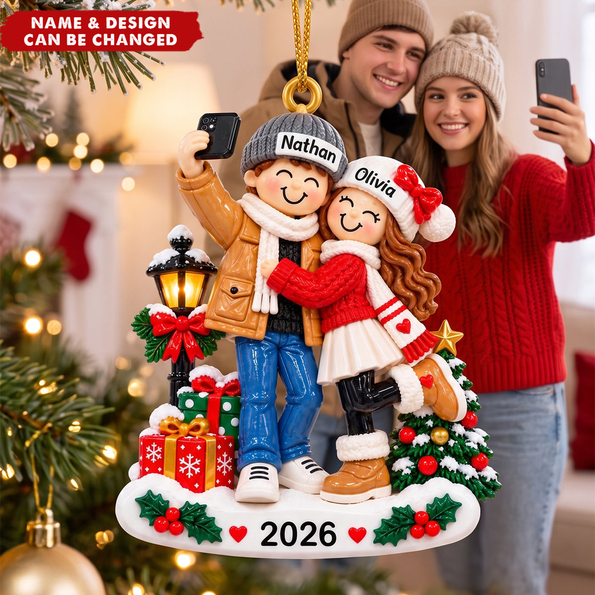 Personalized Couple Ornament, Taking A Selfie Couples Christmas Keepsake