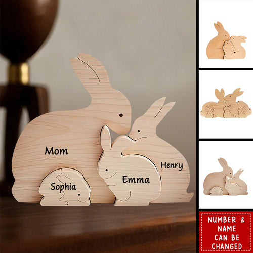 Easter Wooden Bunny Family Puzzle - Personalized Easter Day Easter Wooden Bunny Family Puzzle