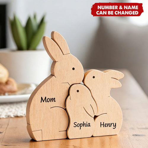 Easter Wooden Bunny Family Puzzle - Personalized Easter Day Easter Wooden Bunny Family Puzzle