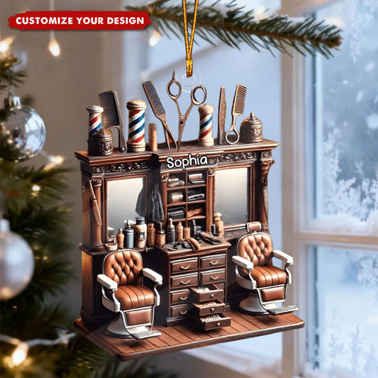 Personalized Vintage Barber Shop Personalized Acrylic Ornament - Custom Name Gift for Hairstylists