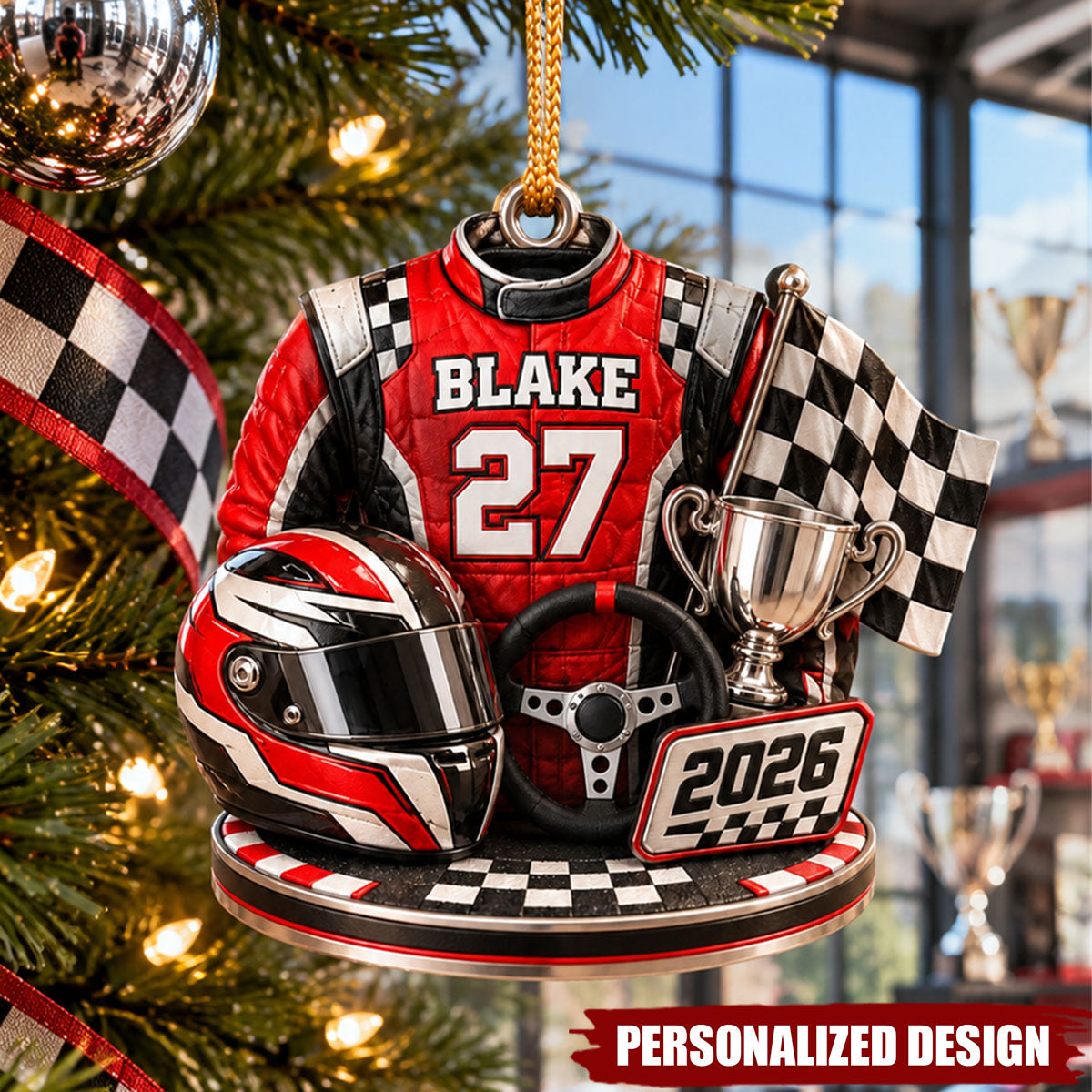 Personalized Racing Christmas Ornament - Custom Name Race Car Driver Gift