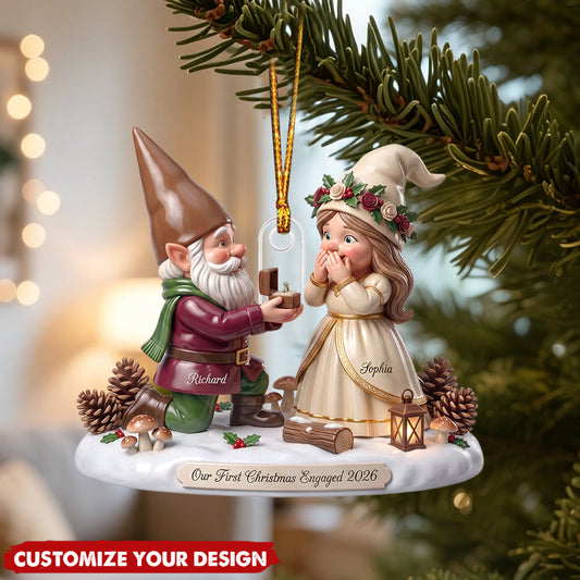 Custom Dwarf Couple First Christmas Engaged 2026 Gift - Personalized Acrylic Ornament