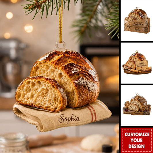 Personalized Sourdough Bread Acrylic Ornament, Custom Baker Kitchen Holiday Tree Gift