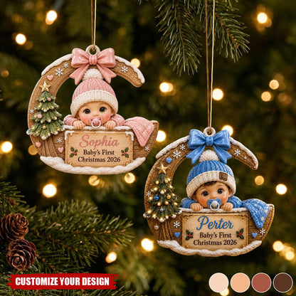 Personalized Baby's First Christmas Acrylic Ornament, Custom Name Moon Baby Keepsake Gift