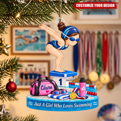 Personalized Swim Girl Acrylic Ornament, Gift for Swimmers & Daughters