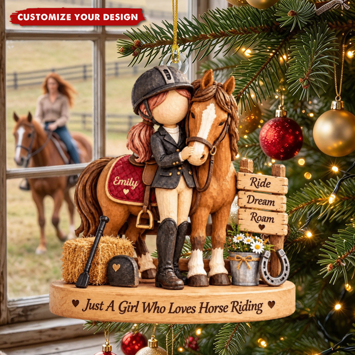 Personalized Horse Riding Girl Acrylic Ornament, Equestrian Christmas Gift for Horse Lovers